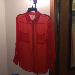 Women's Red Shear Collarded Blouse